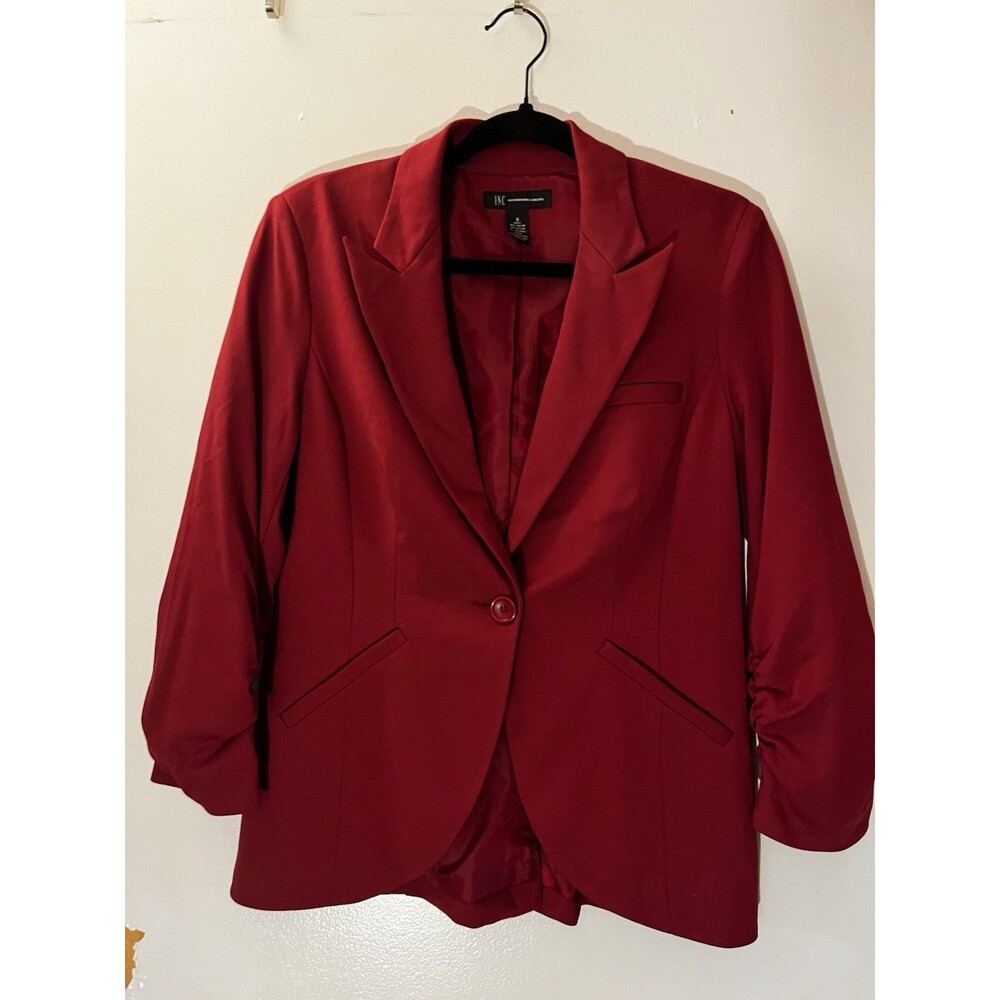 INC International Concepts Red Ruched 3/4 Sleeve Blazer - Size Small